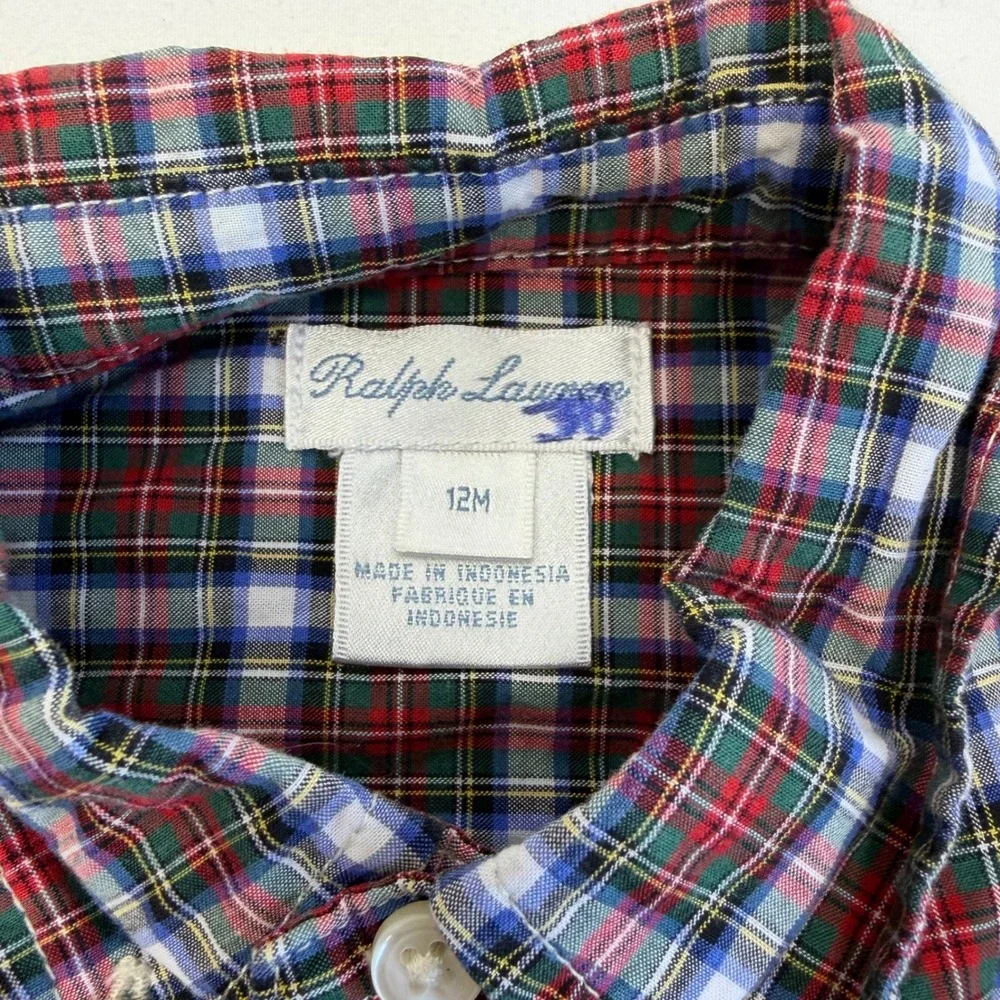 Ralph Lauren Plaid Button Down Shirts Baby Boys 12M Lot 2 Multi Color Preppy